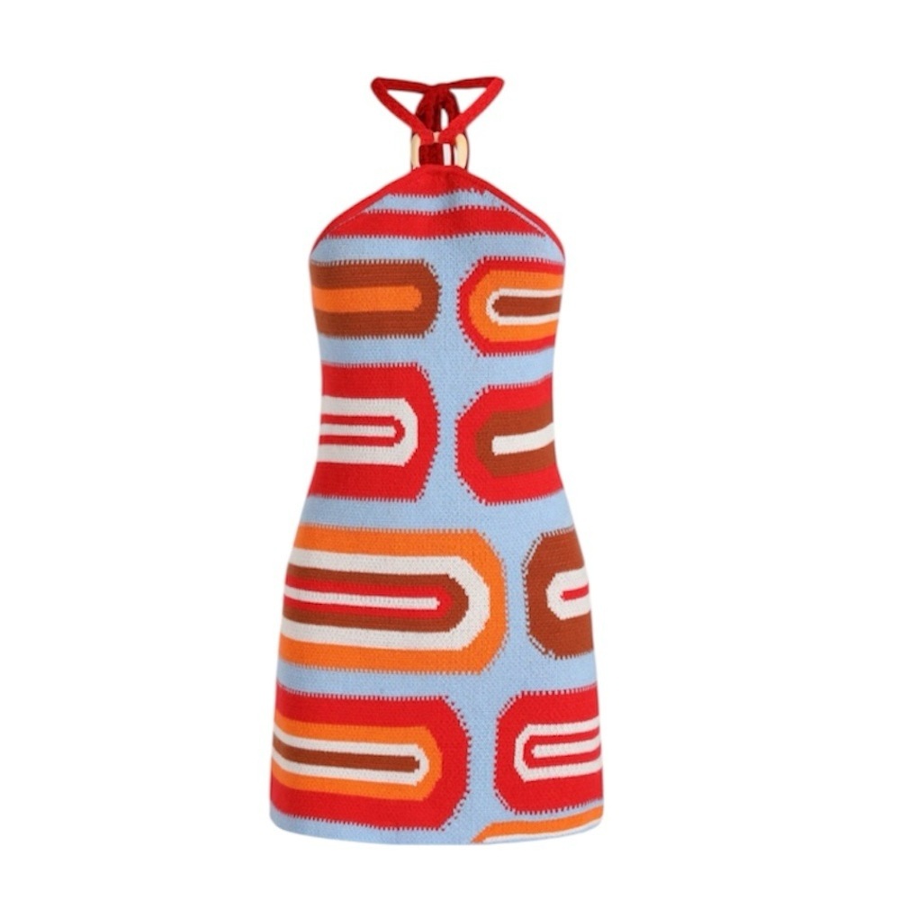 Cider Knit Geometric Halter Neckline Dress - Picture 2 of 7